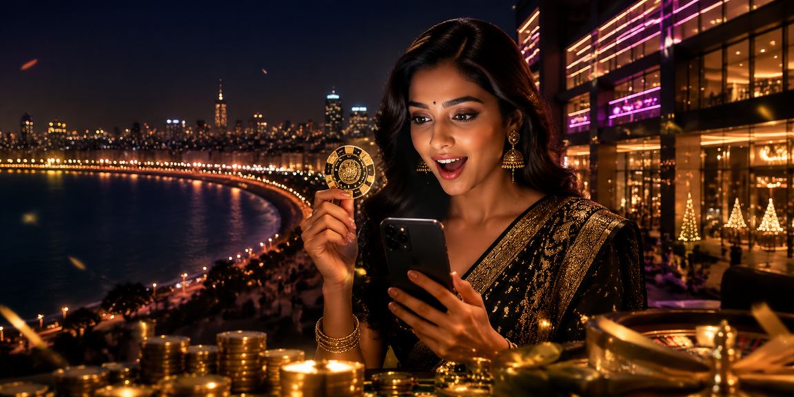 Mumbai marine drive neon nightlife with cashback bonus theme